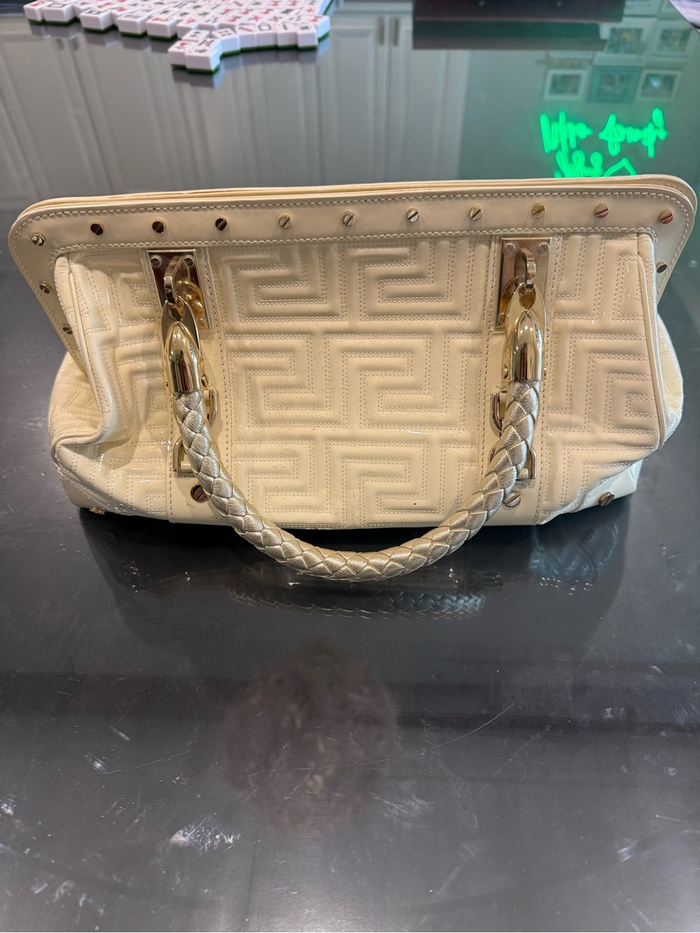 Vintage Gianni Versace Couture White Patent Leather Top Handle Bag Made in Italy - Picture 3 of 16